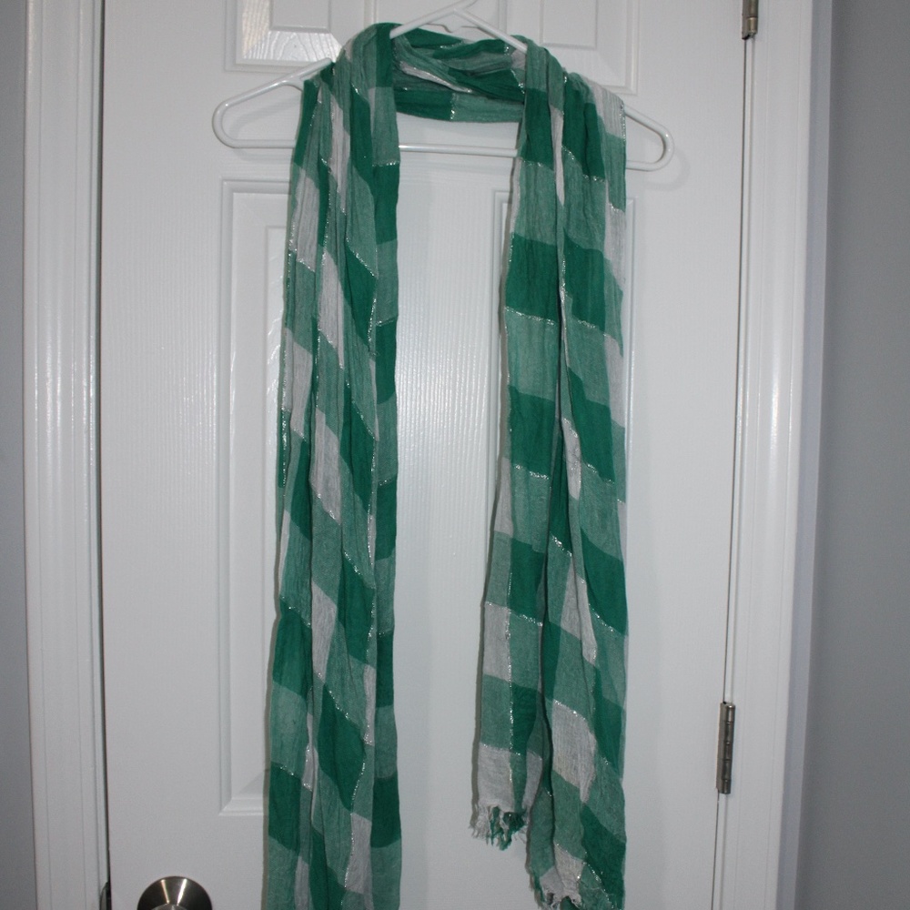Green and White Plaid Scarf